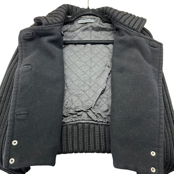 John Varvatos Cropped Pea Coat with Knit Sleeves Black Womens Size Small - Picture 8 of 13